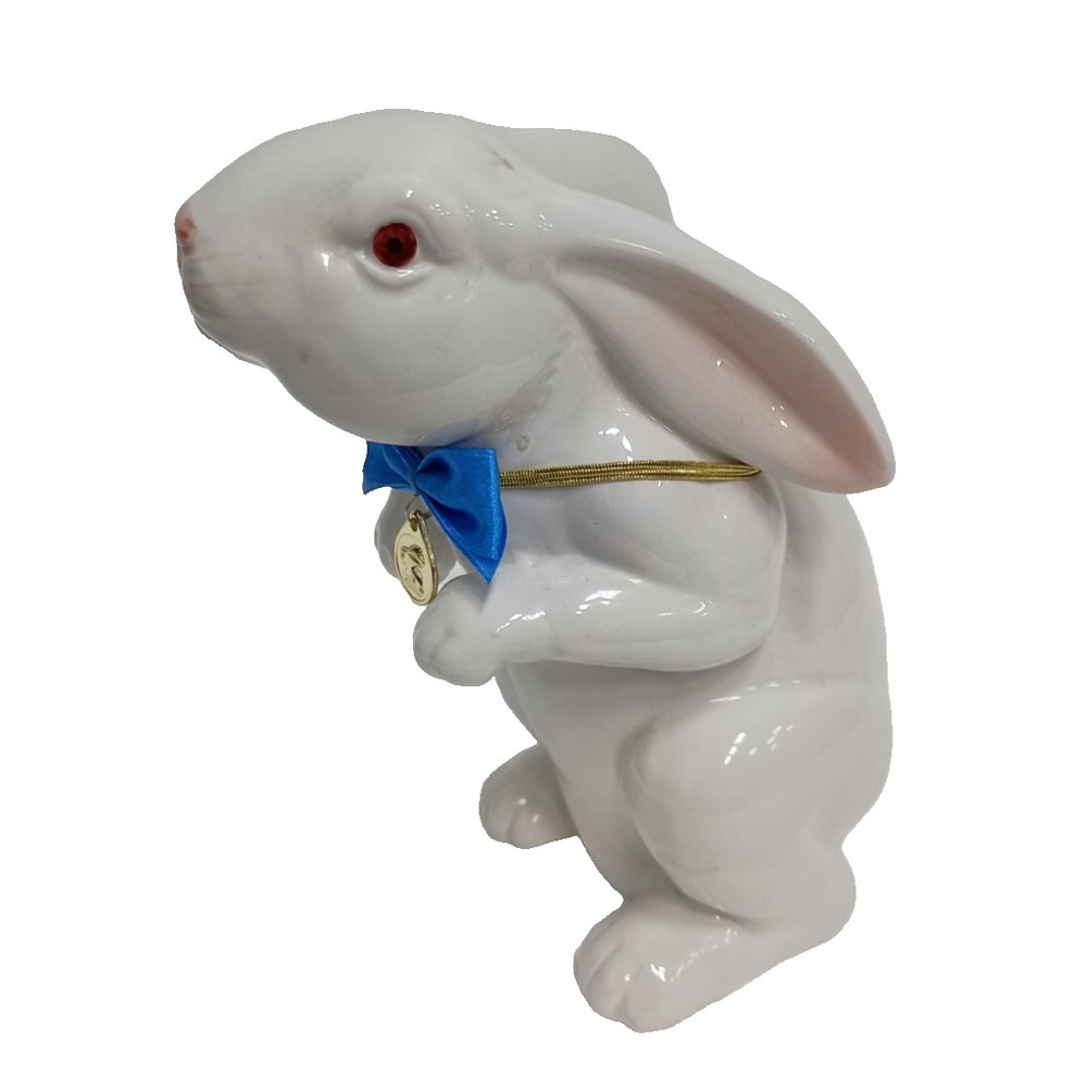 Vintage Fitz & Floyd White Easter Bunny Figurine Ceramic Glazed Hand Painted